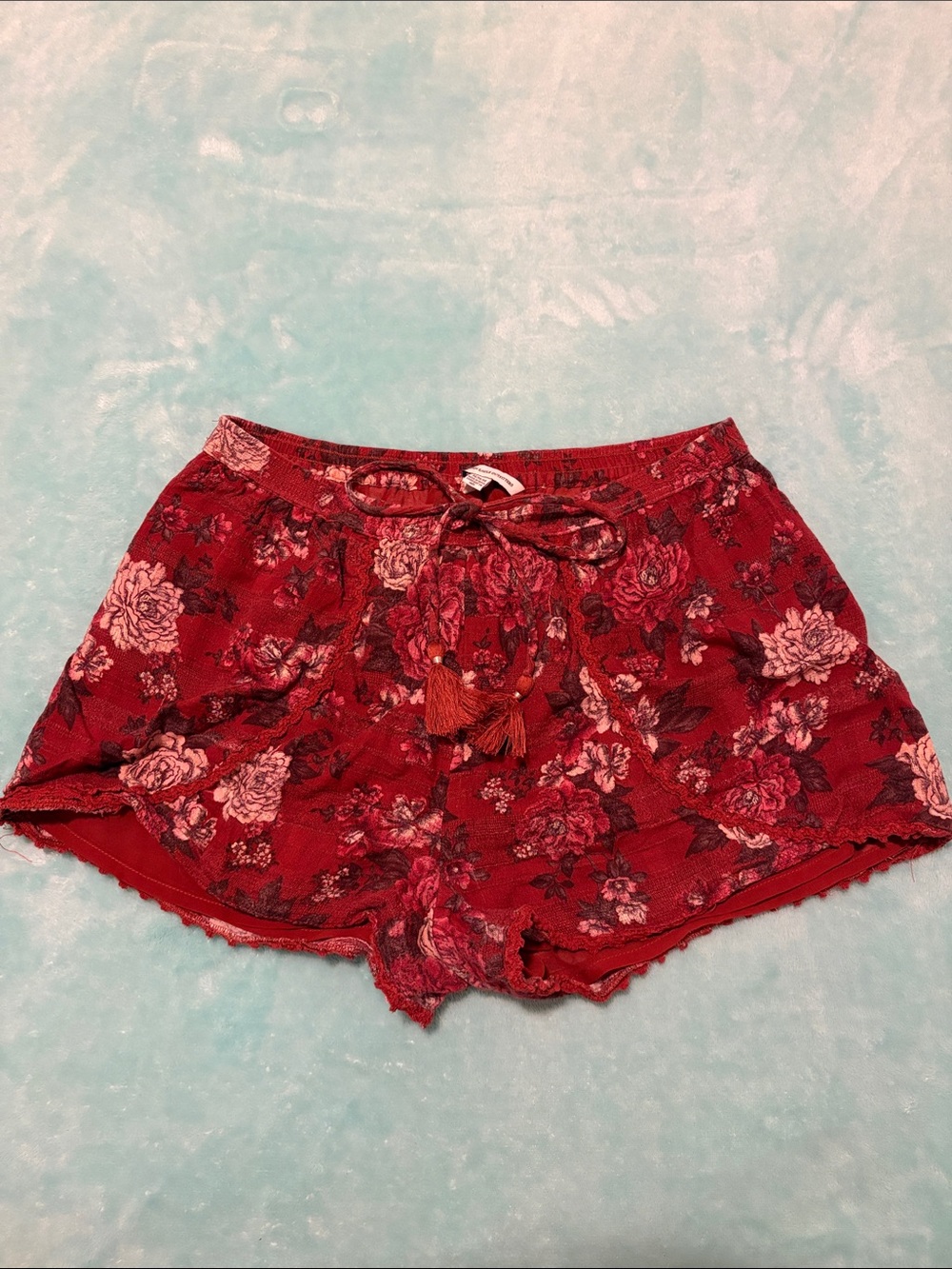 American Eagle Outfitters Red Floral Drawstring Lounge Shorts